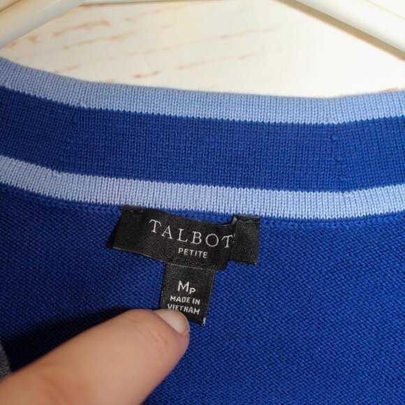 Talbots Royal Blue Contrast Trim Button Front V Neck Cardigan + Matching Shirt - Picture 7 of 13